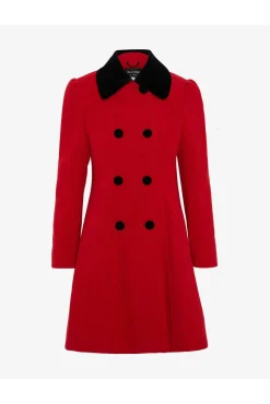 Women De La Creme Fashions Double Breast Velvet Trim Skater Coat