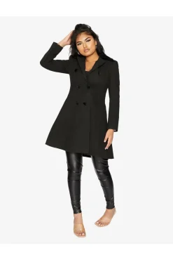 Women De La Creme Fashions Double Breast Velvet Trim Skater Coat