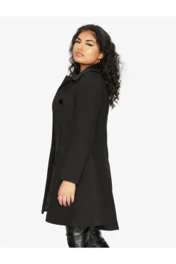 Women De La Creme Fashions Double Breast Velvet Trim Skater Coat