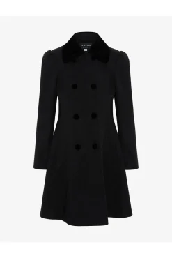 Women De La Creme Fashions Double Breast Velvet Trim Skater Coat