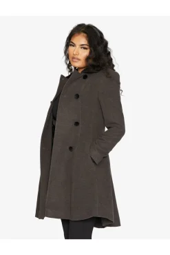 Women De La Creme Fashions Double Breast Velvet Trim Skater Coat