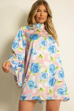Women De La Creme Fashions Floral Satin Open Back Skater Dress
