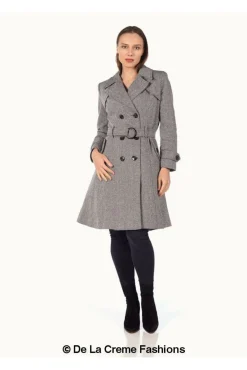 Women De La Creme Fashions Herringbone Tweed Blend Trench Coat