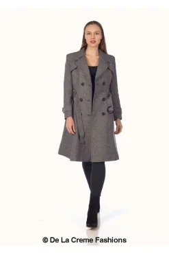 Women De La Creme Fashions Herringbone Tweed Blend Trench Coat