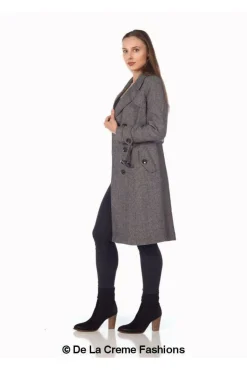 Women De La Creme Fashions Herringbone Tweed Blend Trench Coat