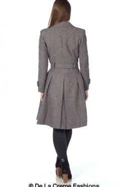Women De La Creme Fashions Herringbone Tweed Blend Trench Coat