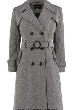 Women De La Creme Fashions Herringbone Tweed Blend Trench Coat