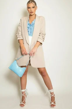 Women De La Creme Fashions Long Ruched Sleeve Open Blazer