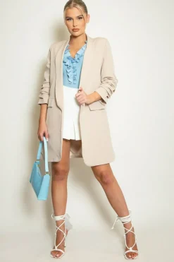Women De La Creme Fashions Long Ruched Sleeve Open Blazer
