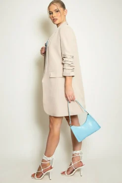 Women De La Creme Fashions Long Ruched Sleeve Open Blazer