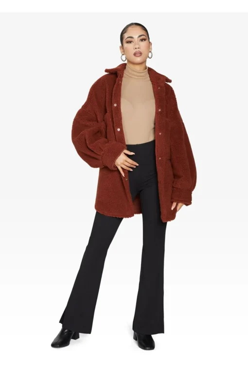 Women De La Creme Fashions Oversized Patch Pocket Borg Shacket