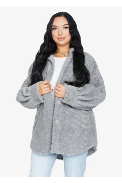 Women De La Creme Fashions Oversized Patch Pocket Borg Shacket