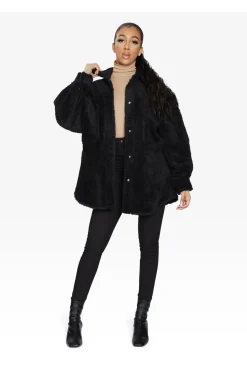 Women De La Creme Fashions Oversized Patch Pocket Borg Shacket