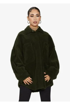 Women De La Creme Fashions Oversized Patch Pocket Borg Shacket