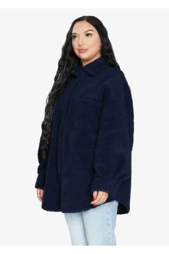 Women De La Creme Fashions Oversized Patch Pocket Borg Shacket