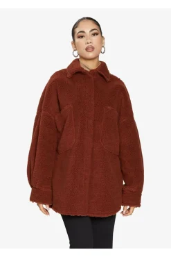 Women De La Creme Fashions Oversized Patch Pocket Borg Shacket