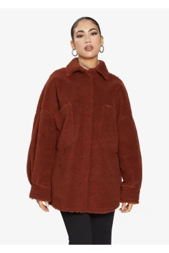 Women De La Creme Fashions Oversized Patch Pocket Borg Shacket