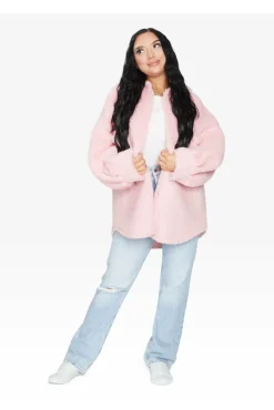 Women De La Creme Fashions Oversized Patch Pocket Borg Shacket
