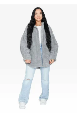 Women De La Creme Fashions Oversized Patch Pocket Borg Shacket
