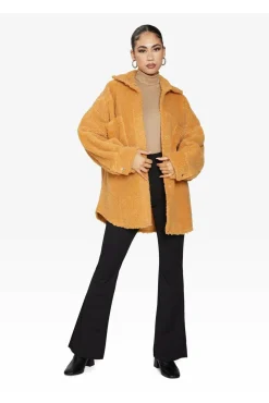 Women De La Creme Fashions Oversized Patch Pocket Borg Shacket