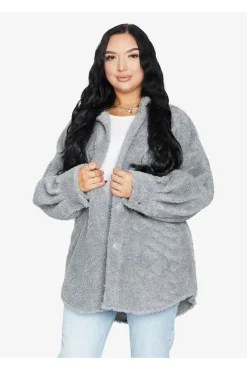 Women De La Creme Fashions Oversized Patch Pocket Borg Shacket