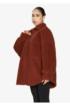 Women De La Creme Fashions Oversized Patch Pocket Borg Shacket