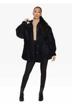 Women De La Creme Fashions Oversized Patch Pocket Borg Shacket