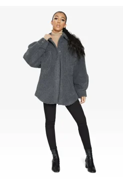 Women De La Creme Fashions Oversized Patch Pocket Borg Shacket
