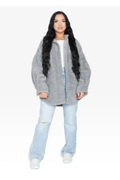 Women De La Creme Fashions Oversized Patch Pocket Borg Shacket