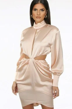 Women De La Creme Fashions Pleated High Neck Cut Out Mini Dress