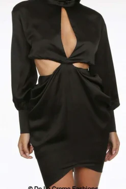 Women De La Creme Fashions Pleated High Neck Cut Out Mini Dress