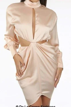 Women De La Creme Fashions Pleated High Neck Cut Out Mini Dress