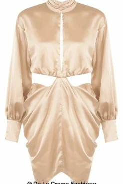 Women De La Creme Fashions Pleated High Neck Cut Out Mini Dress