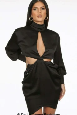 Women De La Creme Fashions Pleated High Neck Cut Out Mini Dress