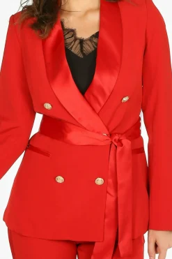 Women De La Creme Fashions Tailo Belted Blazer With Satin Lapel