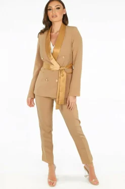 Women De La Creme Fashions Tailo Belted Blazer With Satin Lapel