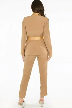 Women De La Creme Fashions Tailo Belted Blazer With Satin Lapel