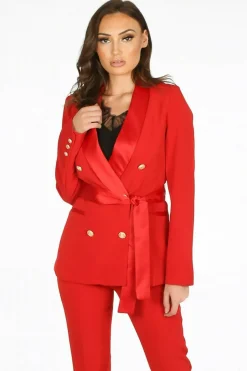 Women De La Creme Fashions Tailo Belted Blazer With Satin Lapel
