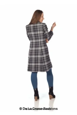 Women De La Creme Fashions Tartan Check Single Breasted Coat