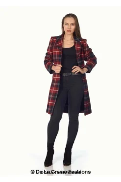 Women De La Creme Fashions Tartan Check Single Breasted Coat