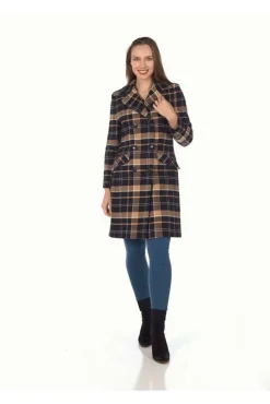 Women De La Creme Fashions Tartan Check Double Breasted Coat