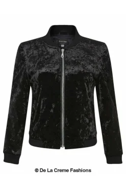 Women De La Creme Fashions Velvet Zip-Thru Varsity Bomber Jacket