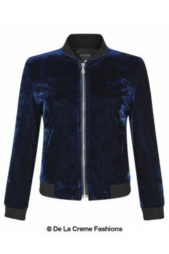 Women De La Creme Fashions Velvet Zip-Thru Varsity Bomber Jacket
