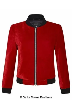 Women De La Creme Fashions Velvet Zip-Thru Varsity Bomber Jacket