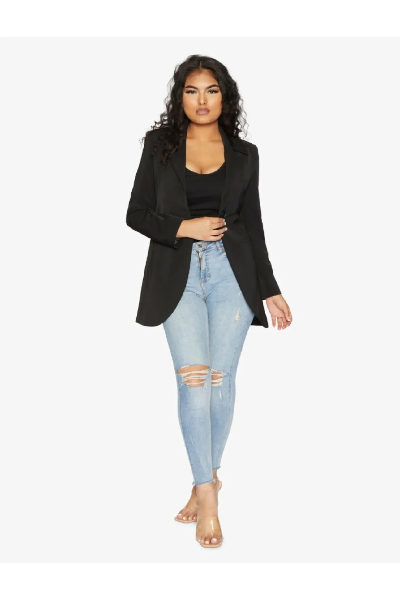 Women De La Creme Fashions Womens Curved Hem Longline Blazer