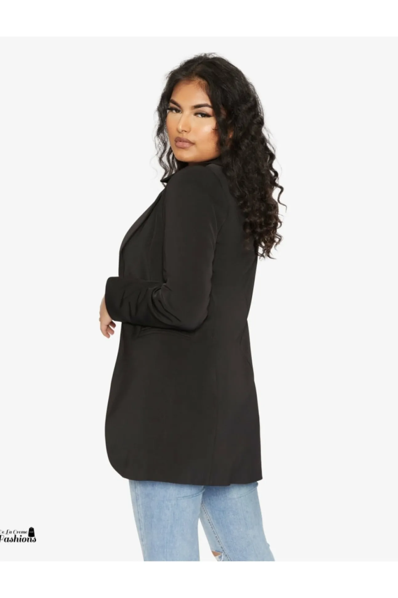 Women De La Creme Fashions Womens Curved Hem Longline Blazer