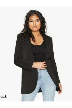 Women De La Creme Fashions Womens Curved Hem Longline Blazer