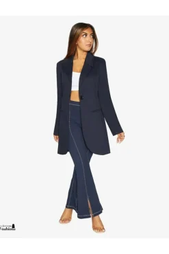 Women De La Creme Fashions Womens Curved Hem Longline Blazer