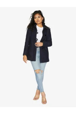 Women De La Creme Fashions Wool Blend Contrast Trim Coat