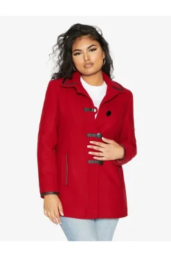 Women De La Creme Fashions Wool Blend Contrast Trim Coat